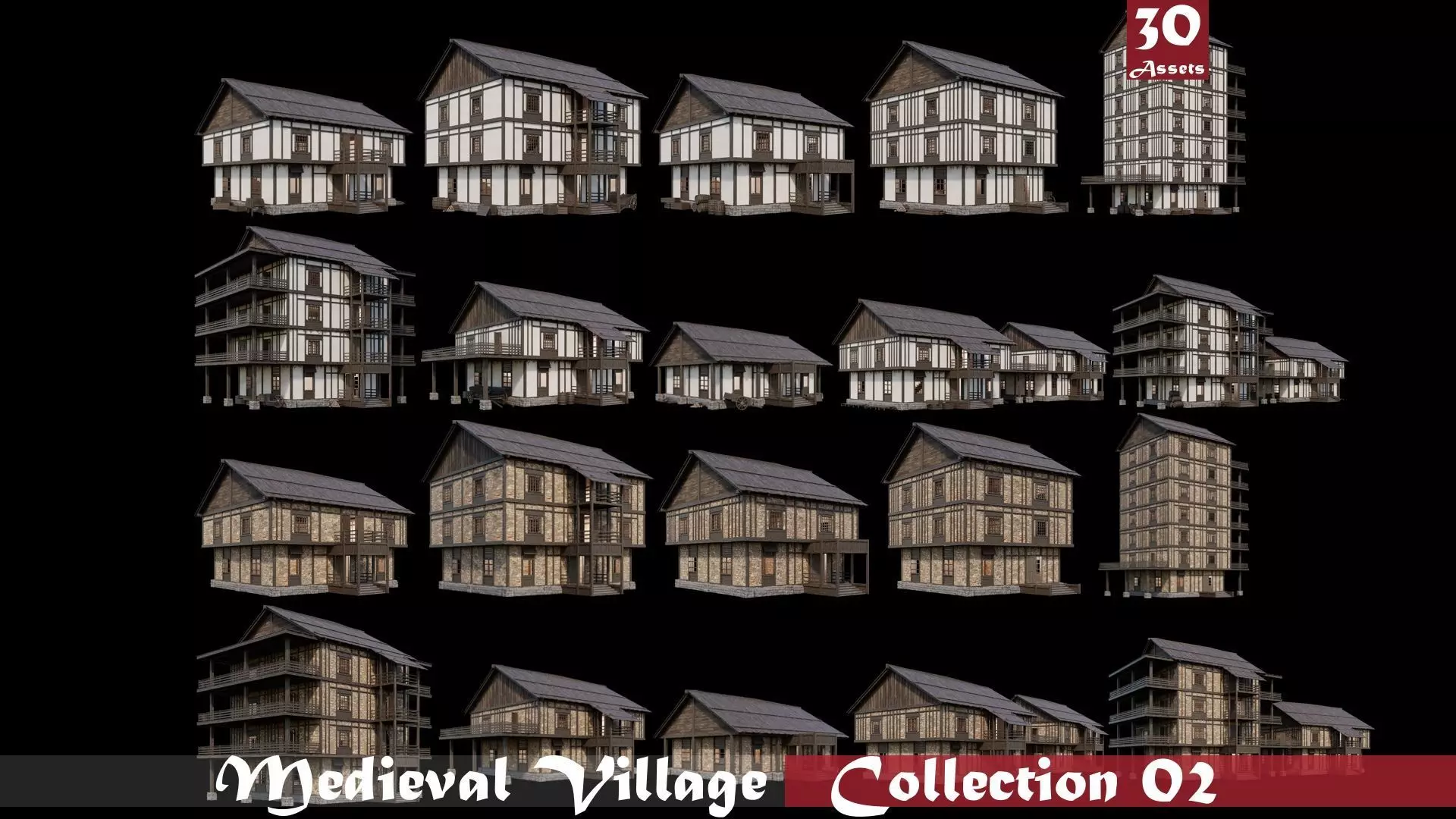 Medieval Village Collection 02 - 4K Textures Game Ready Low-poly 3D model_0