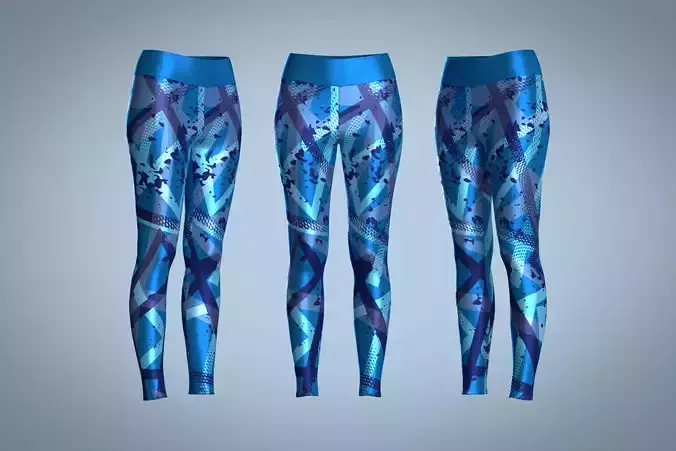 Girls Sports Leggings-Blue Print