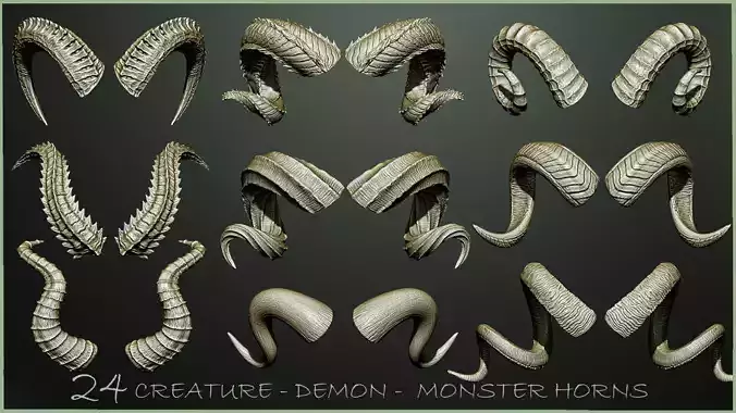 24  Creature Monster Demon Horns 3D model