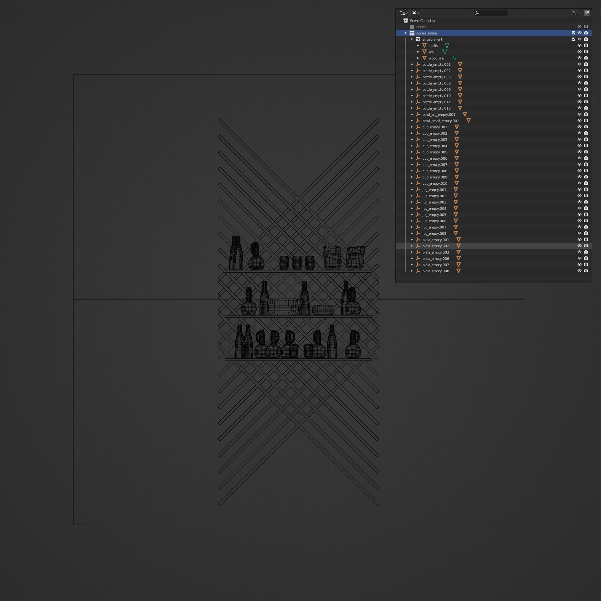 Earthenware on wooden shelves decorative wooden wall 3D model_9