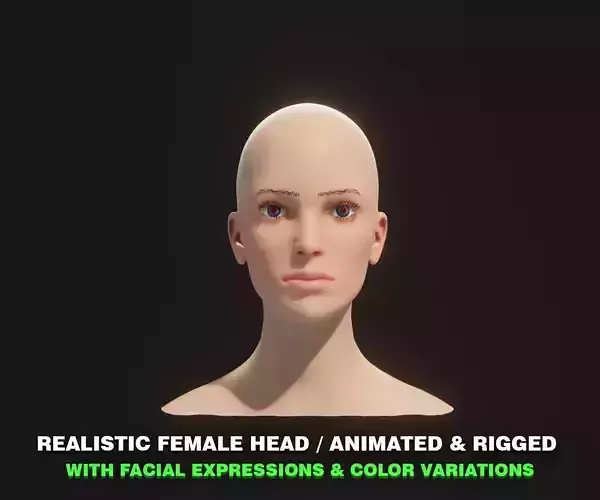 Realistic Female Head 3D Model Animated with Facial Expressions 3D model
