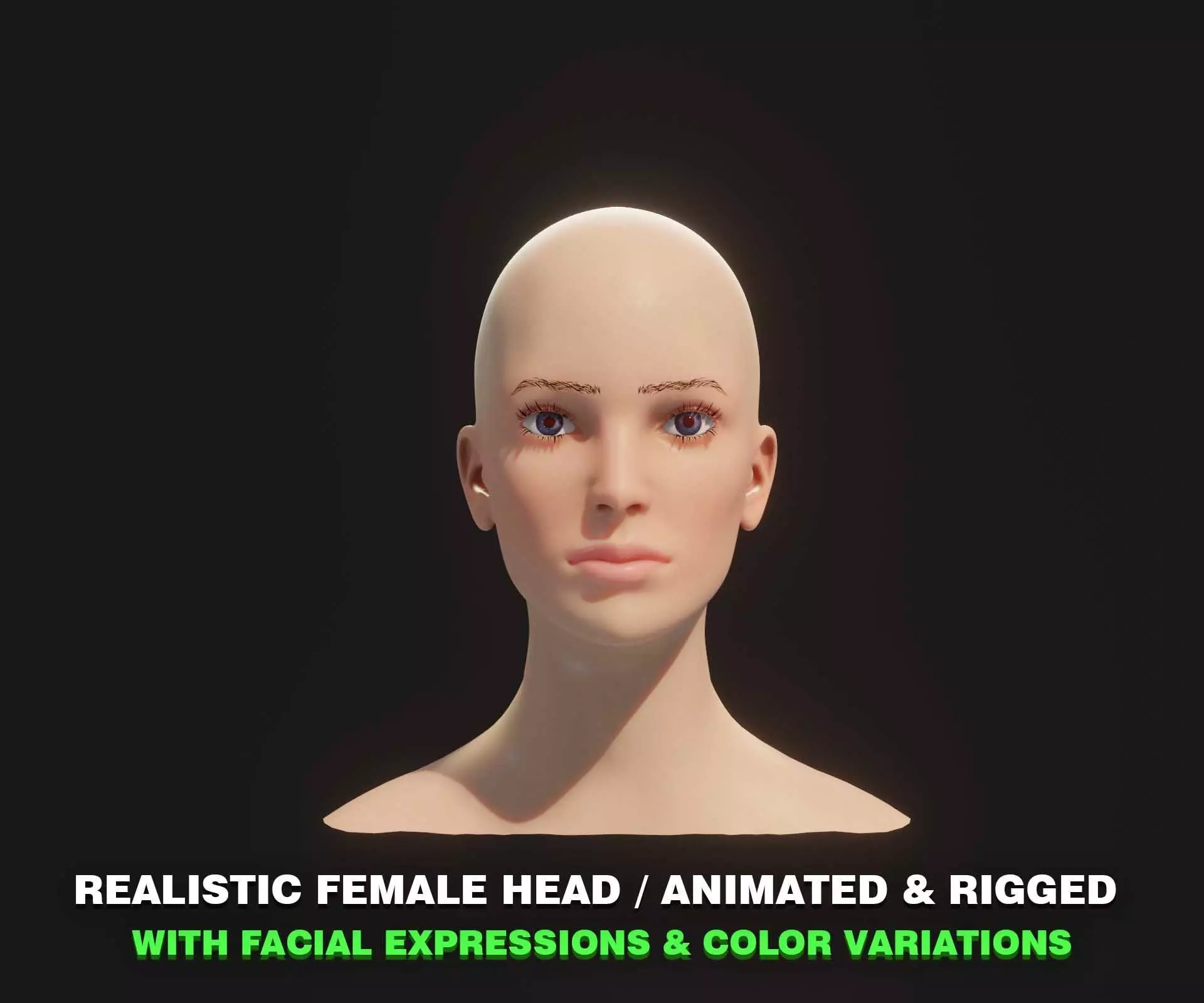 Realistic Female Head 3D Model Animated with Facial Expressions 3D model