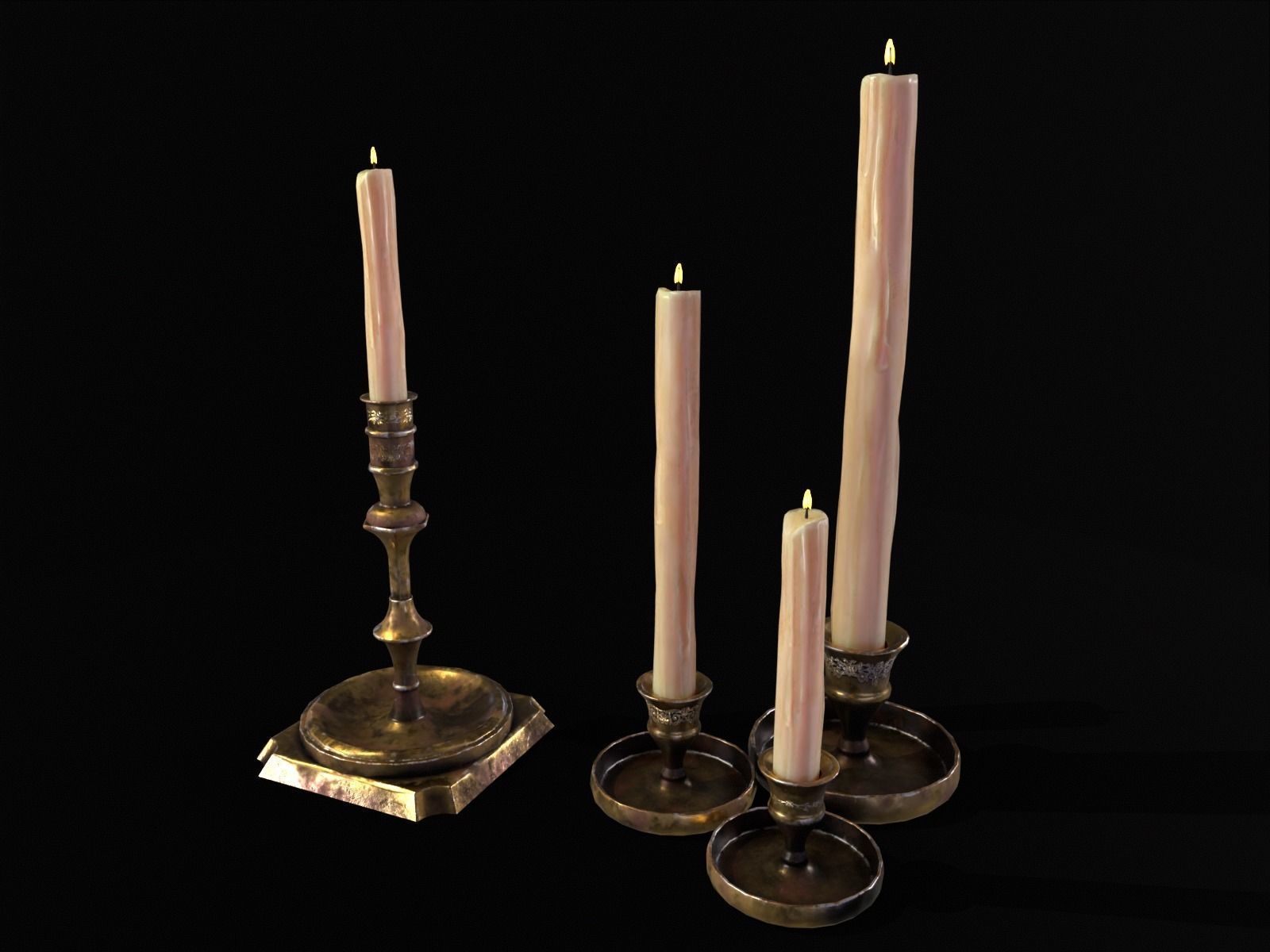 Elegant Brass Candle Holders Set Low-poly 3D model_4