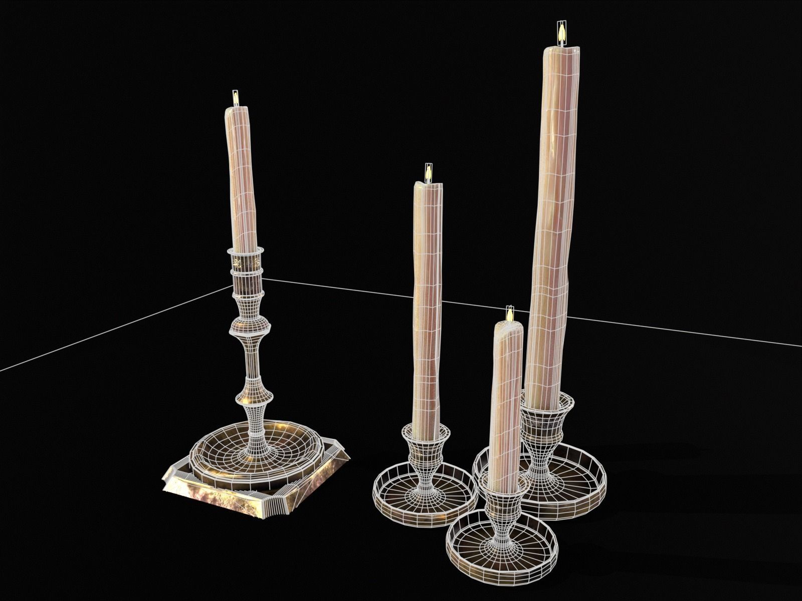 Elegant Brass Candle Holders Set Low-poly 3D model_6