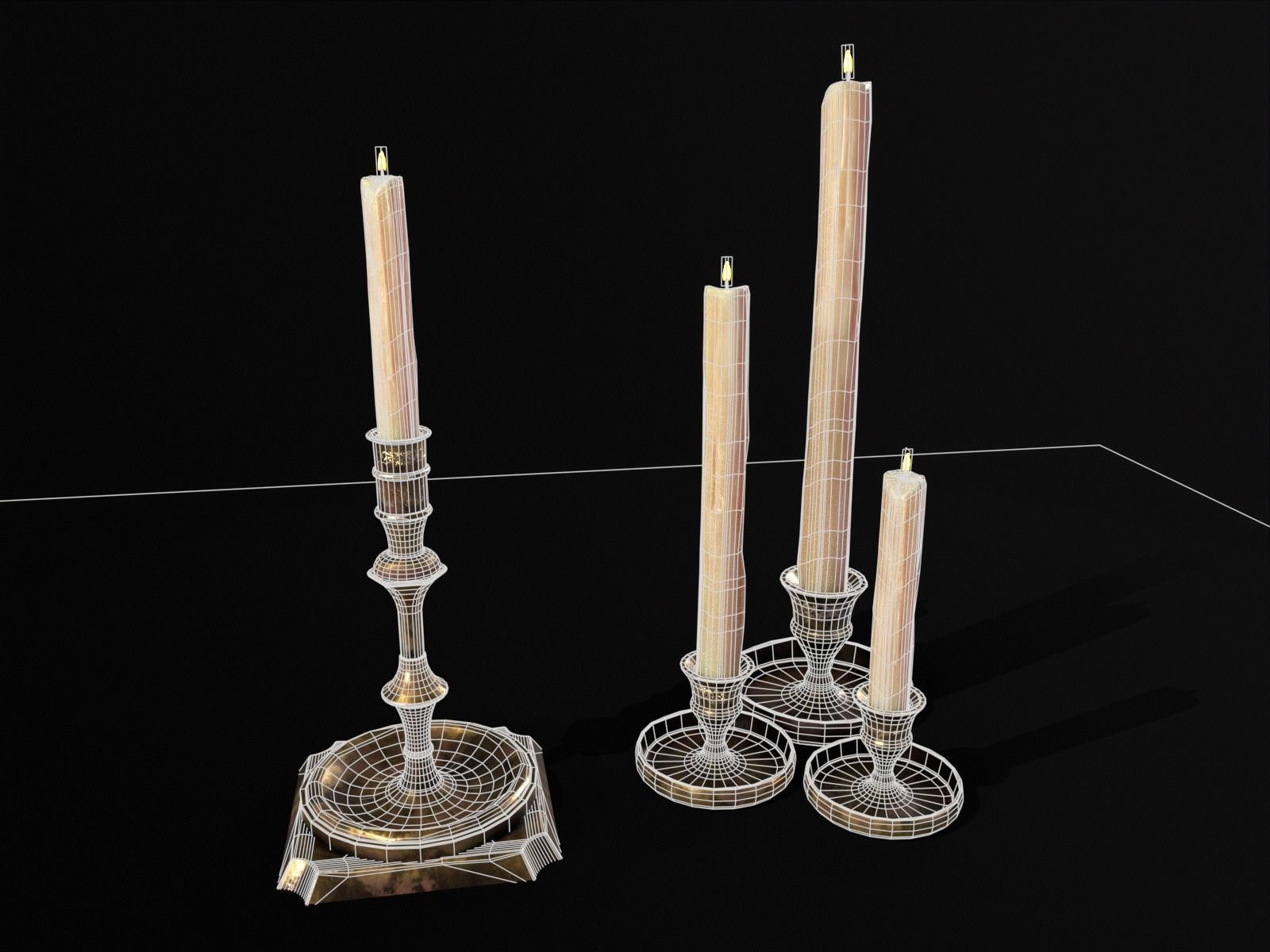 Elegant Brass Candle Holders Set Low-poly 3D model_3