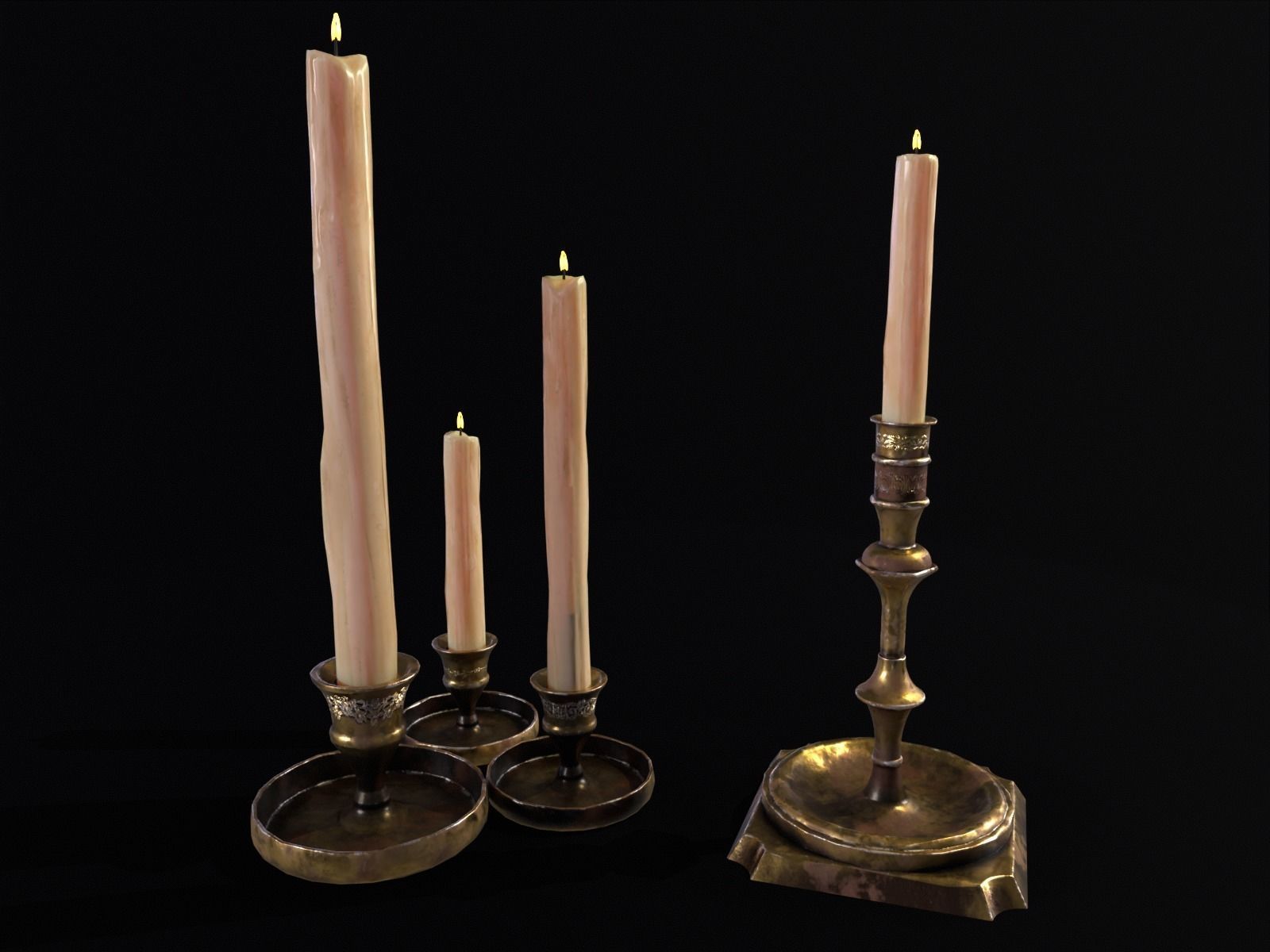Elegant Brass Candle Holders Set Low-poly 3D model_9