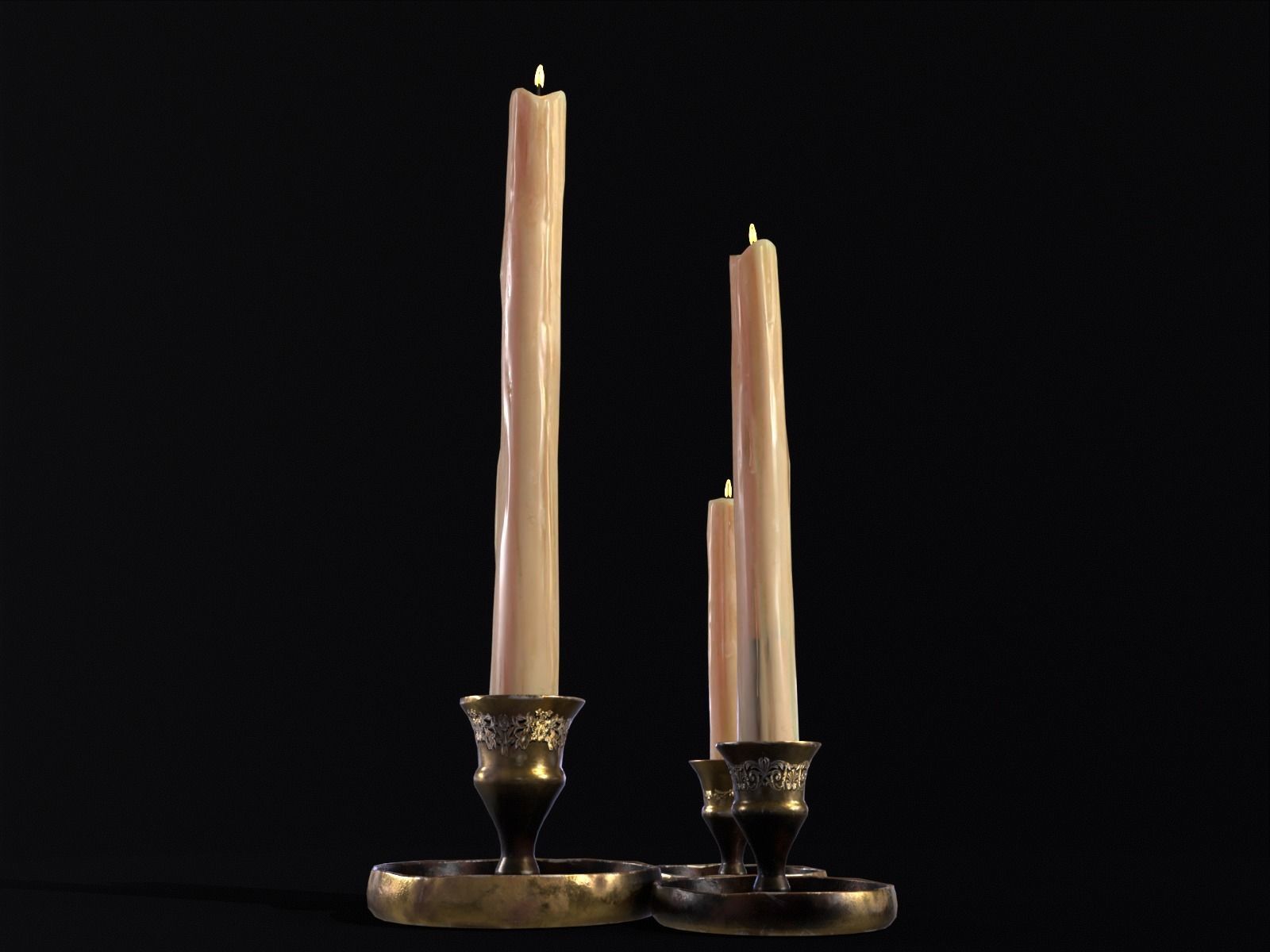 Elegant Brass Candle Holders Set Low-poly 3D model_36