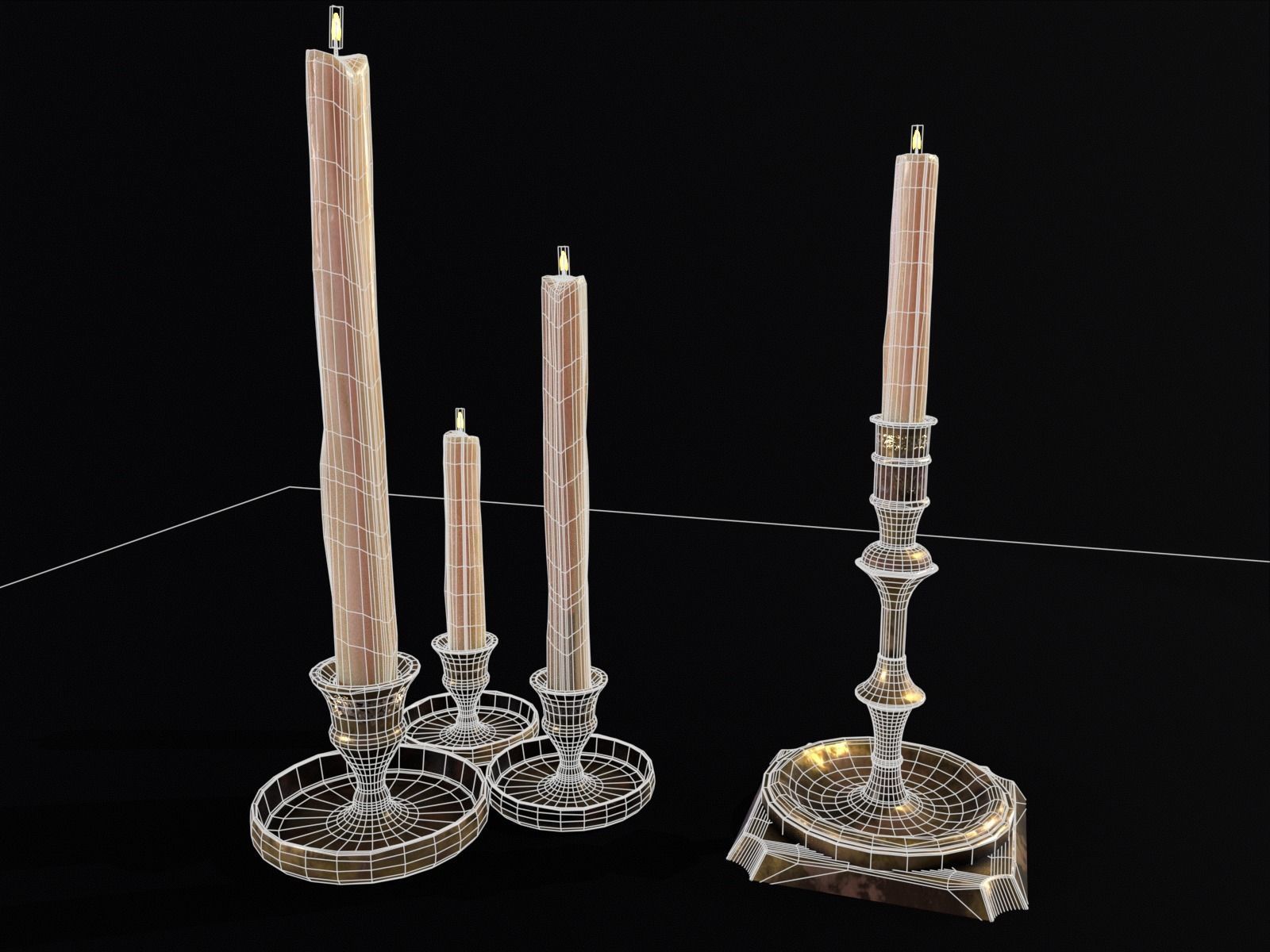 Elegant Brass Candle Holders Set Low-poly 3D model_12
