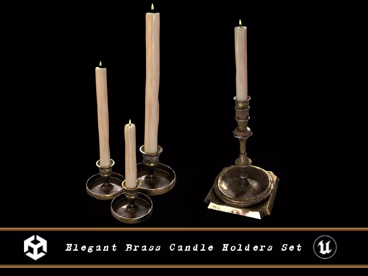 Elegant Brass Candle Holders Set Low-poly 3D model_0