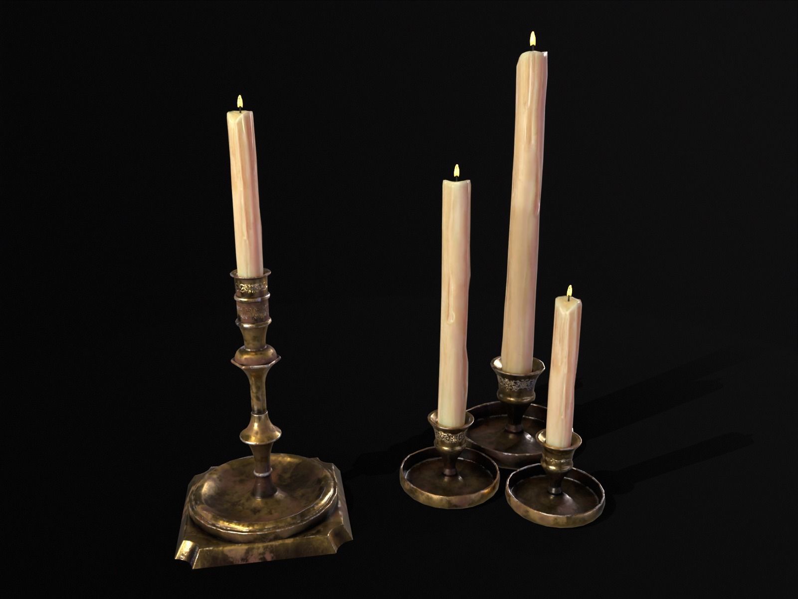 Elegant Brass Candle Holders Set Low-poly 3D model_2