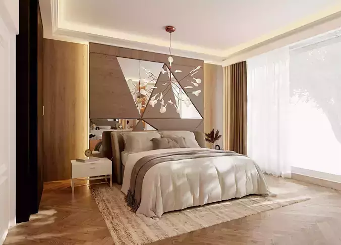 Photorealistic bedroom scene in native blend file  3D model
