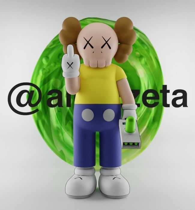Kaws Morty Smith Middle Finger Textured Low-poly 3D model_1
