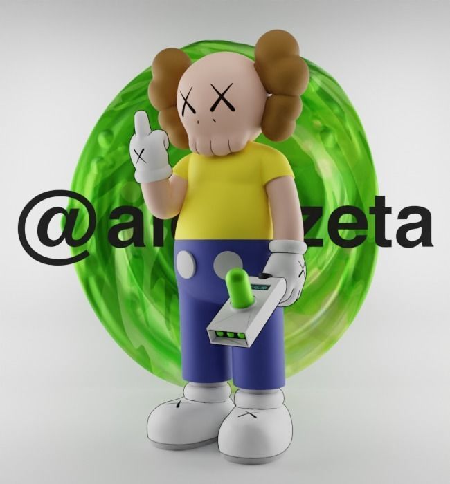Kaws Morty Smith Middle Finger Textured Low-poly 3D model_4
