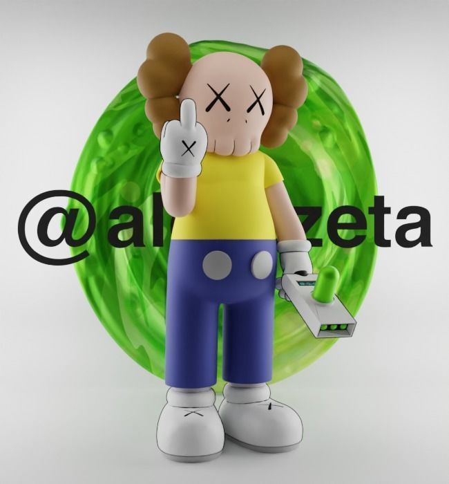 Kaws Morty Smith Middle Finger Textured Low-poly 3D model_35