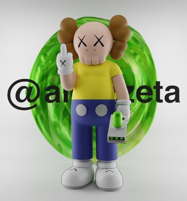 Kaws Morty Smith Middle Finger Textured Low-poly 3D model_2