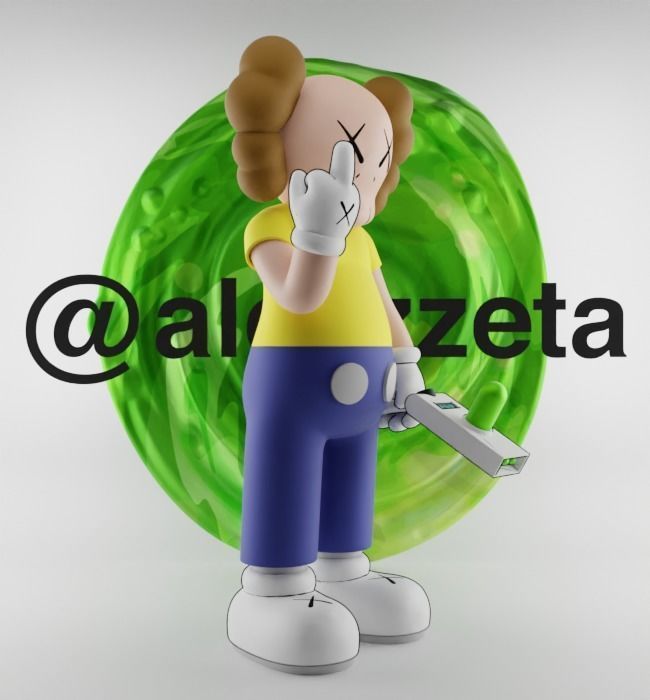 Kaws Morty Smith Middle Finger Textured Low-poly 3D model_32
