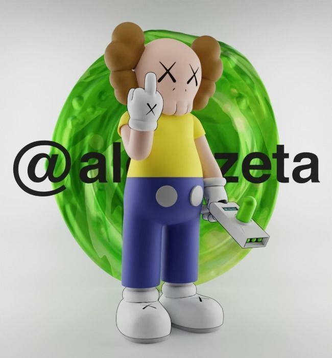 Kaws Morty Smith Middle Finger Textured Low-poly 3D model_34