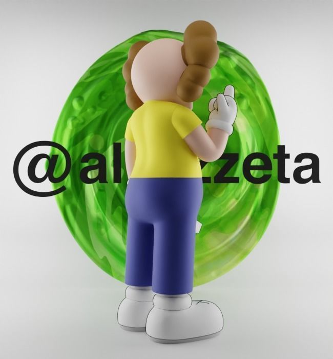 Kaws Morty Smith Middle Finger Textured Low-poly 3D model_24