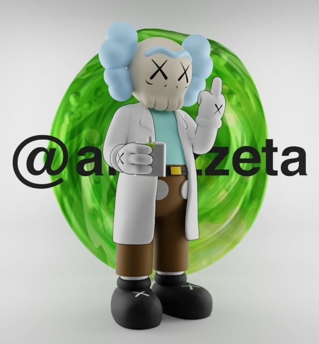 Kaws Rick Sanchez Middle Finger Textured Low-poly 3D model_34