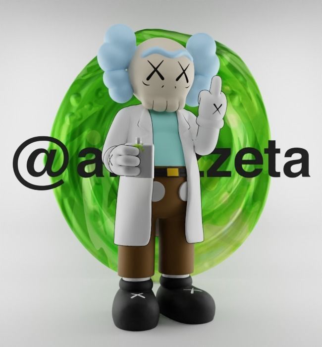 Kaws Rick Sanchez Middle Finger Textured Low-poly 3D model_35