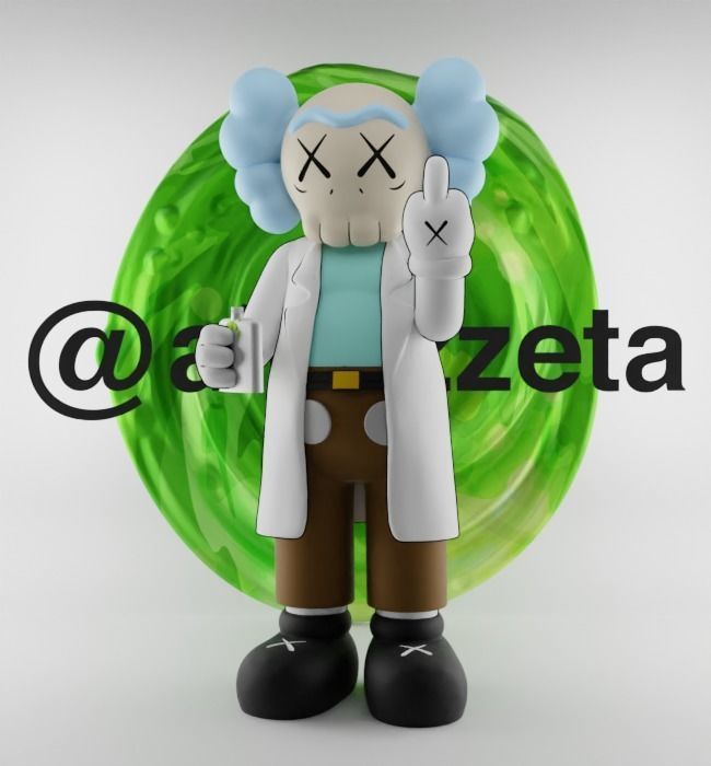 Kaws Rick Sanchez Middle Finger Textured Low-poly 3D model_2