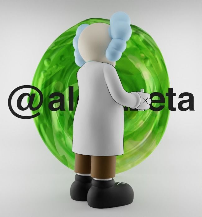 Kaws Rick Sanchez Middle Finger Textured Low-poly 3D model_24