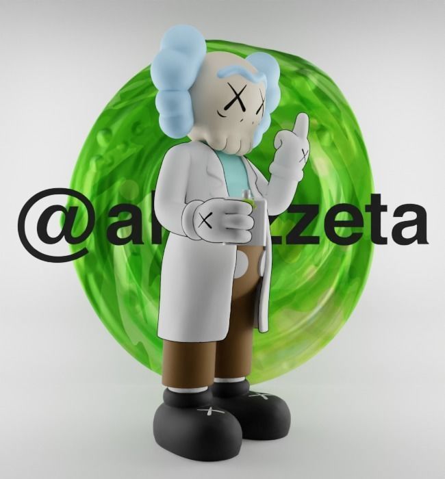 Kaws Rick Sanchez Middle Finger Textured Low-poly 3D model_32