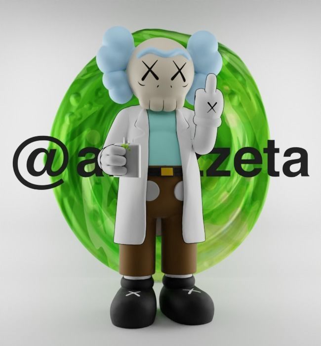 Kaws Rick Sanchez Middle Finger Textured Low-poly 3D model_36