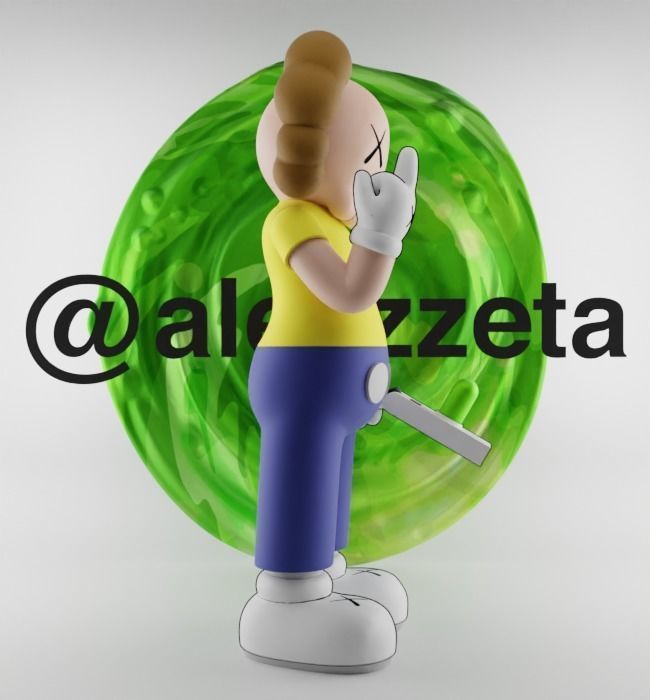 Kaws Rick Sanchez x Morty Smith Middle Finger Textured Low-poly 3D model_33