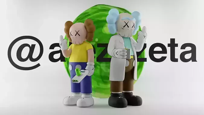 Kaws Rick Sanchez x Morty Smith Middle Finger Textured Low-poly 3D model