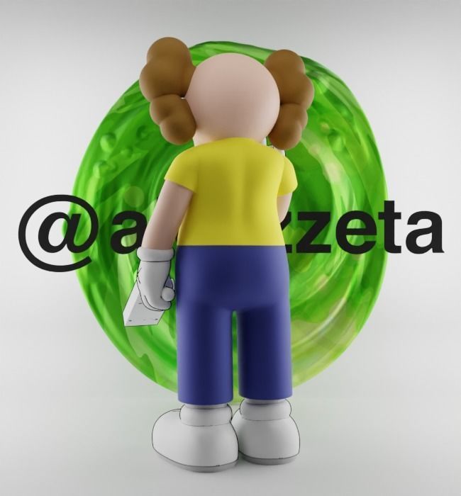 Kaws Rick Sanchez x Morty Smith Middle Finger Textured Low-poly 3D model_27