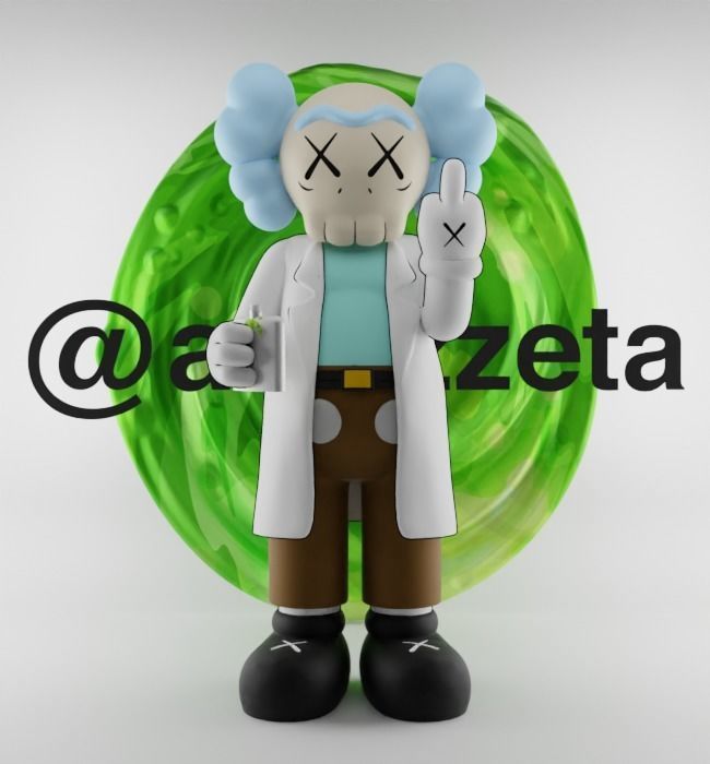 Kaws Rick Sanchez x Morty Smith Middle Finger Textured Low-poly 3D model_1