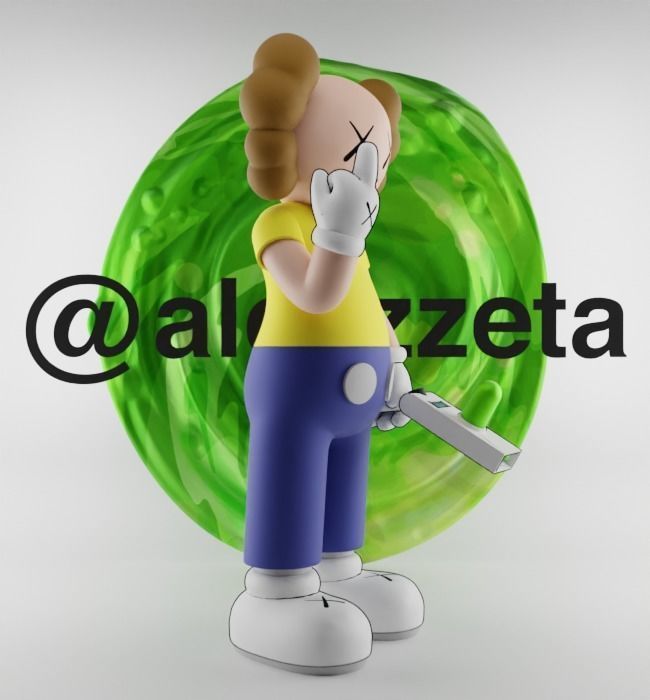 Kaws Rick Sanchez x Morty Smith Middle Finger Textured Low-poly 3D model_34