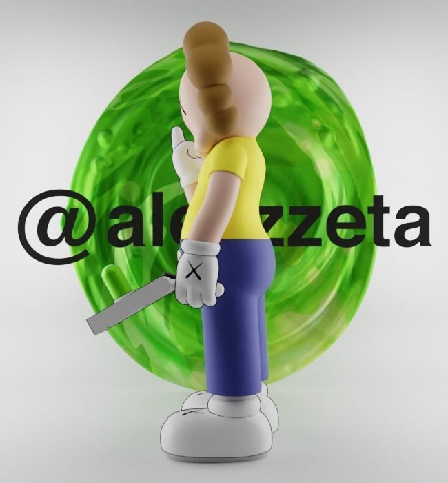 Kaws Rick Sanchez x Morty Smith Middle Finger Textured Low-poly 3D model_24