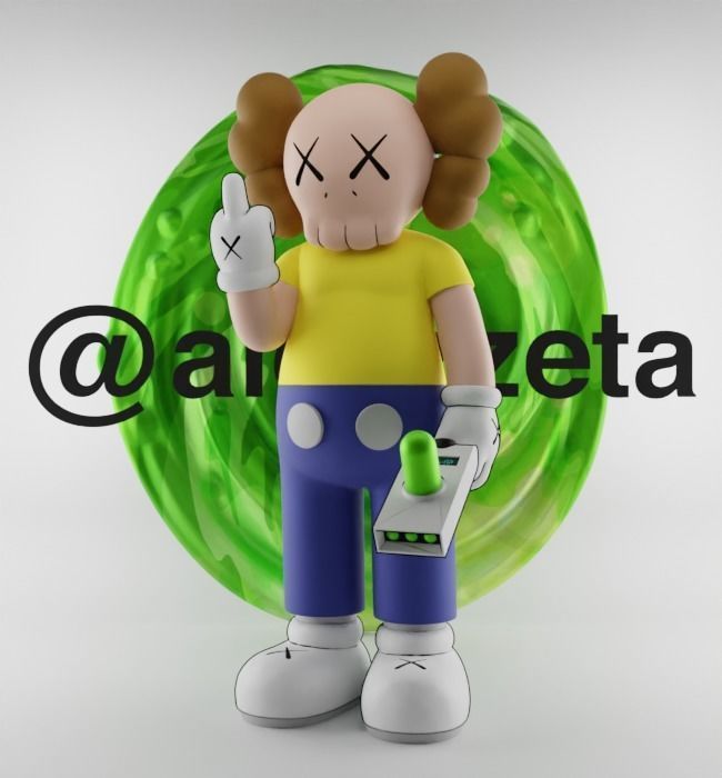 Kaws Rick Sanchez x Morty Smith Middle Finger Textured Low-poly 3D model_20
