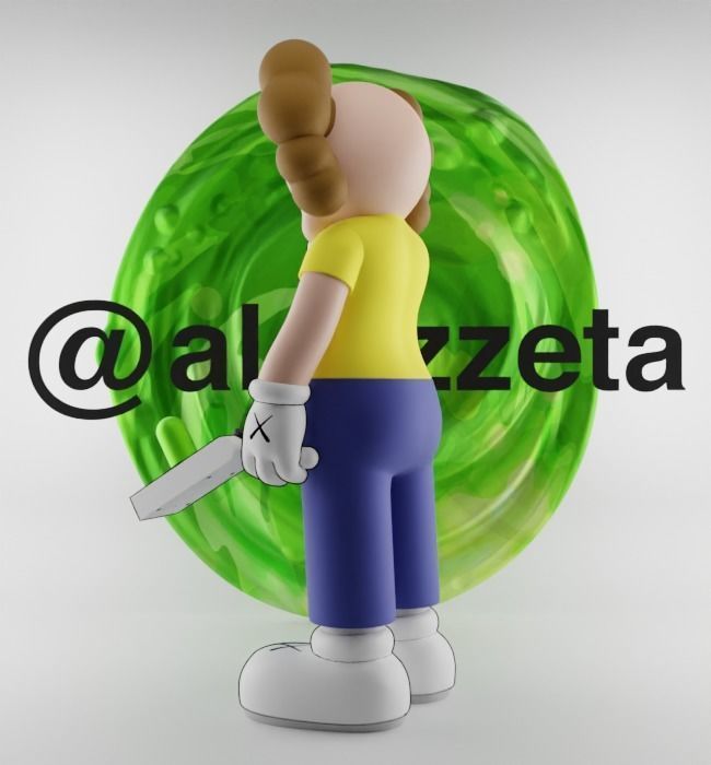Kaws Rick Sanchez x Morty Smith Middle Finger Textured Low-poly 3D model_25