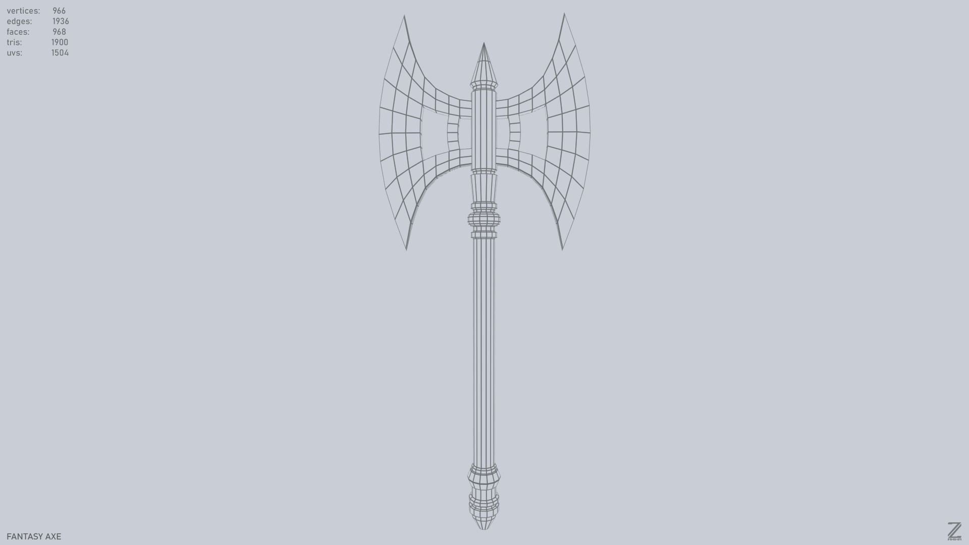 Fantasy axe Low-poly 3D model_8