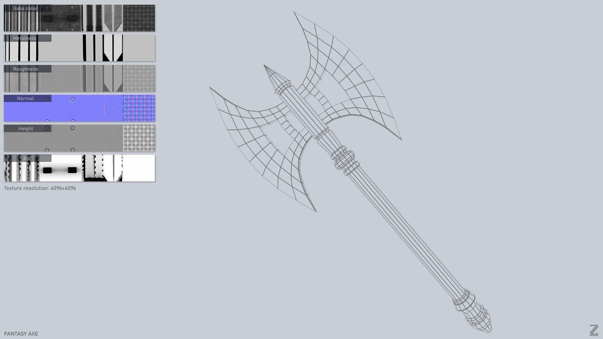 Fantasy axe Low-poly 3D model_2