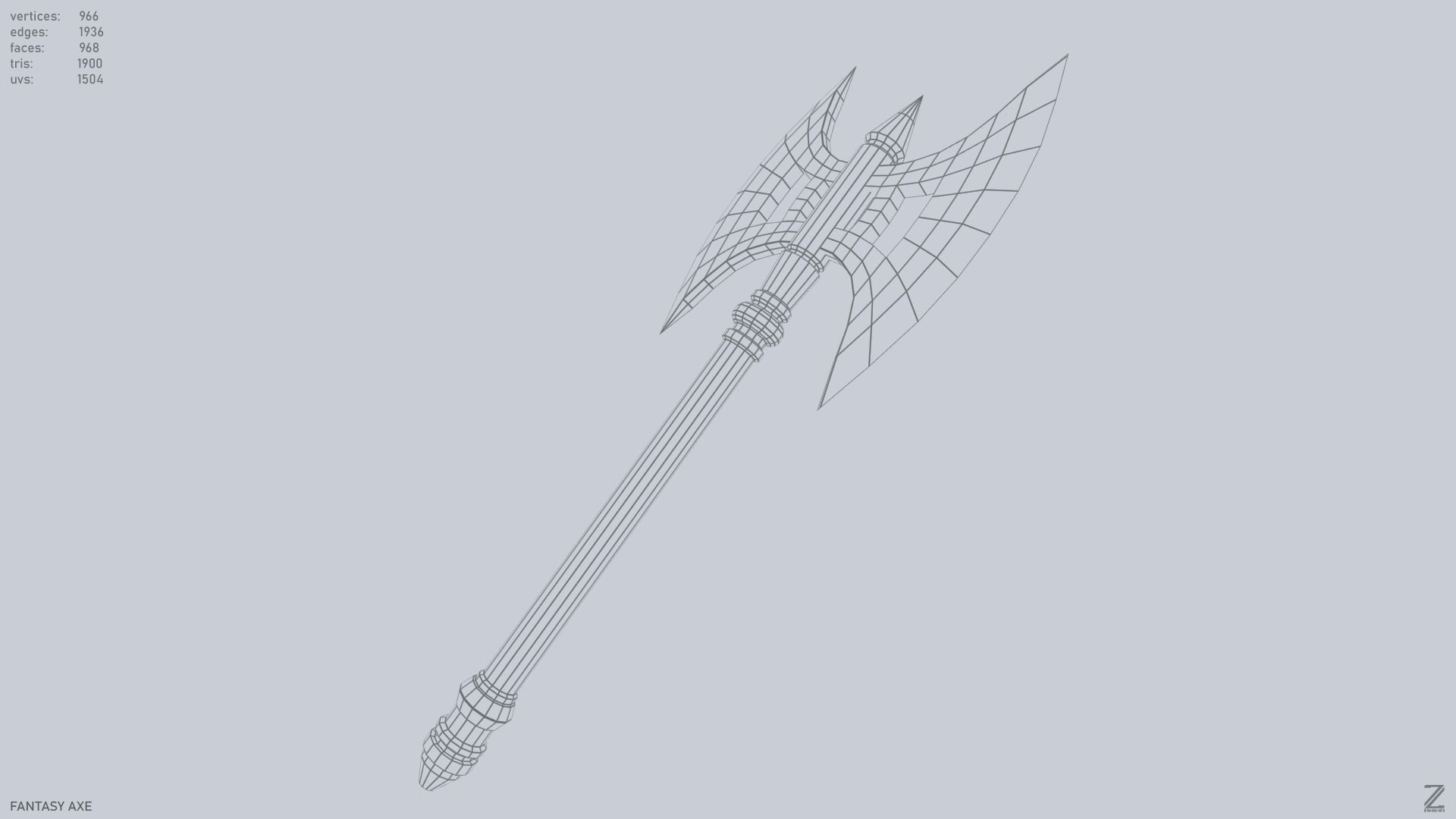 Fantasy axe Low-poly 3D model_12