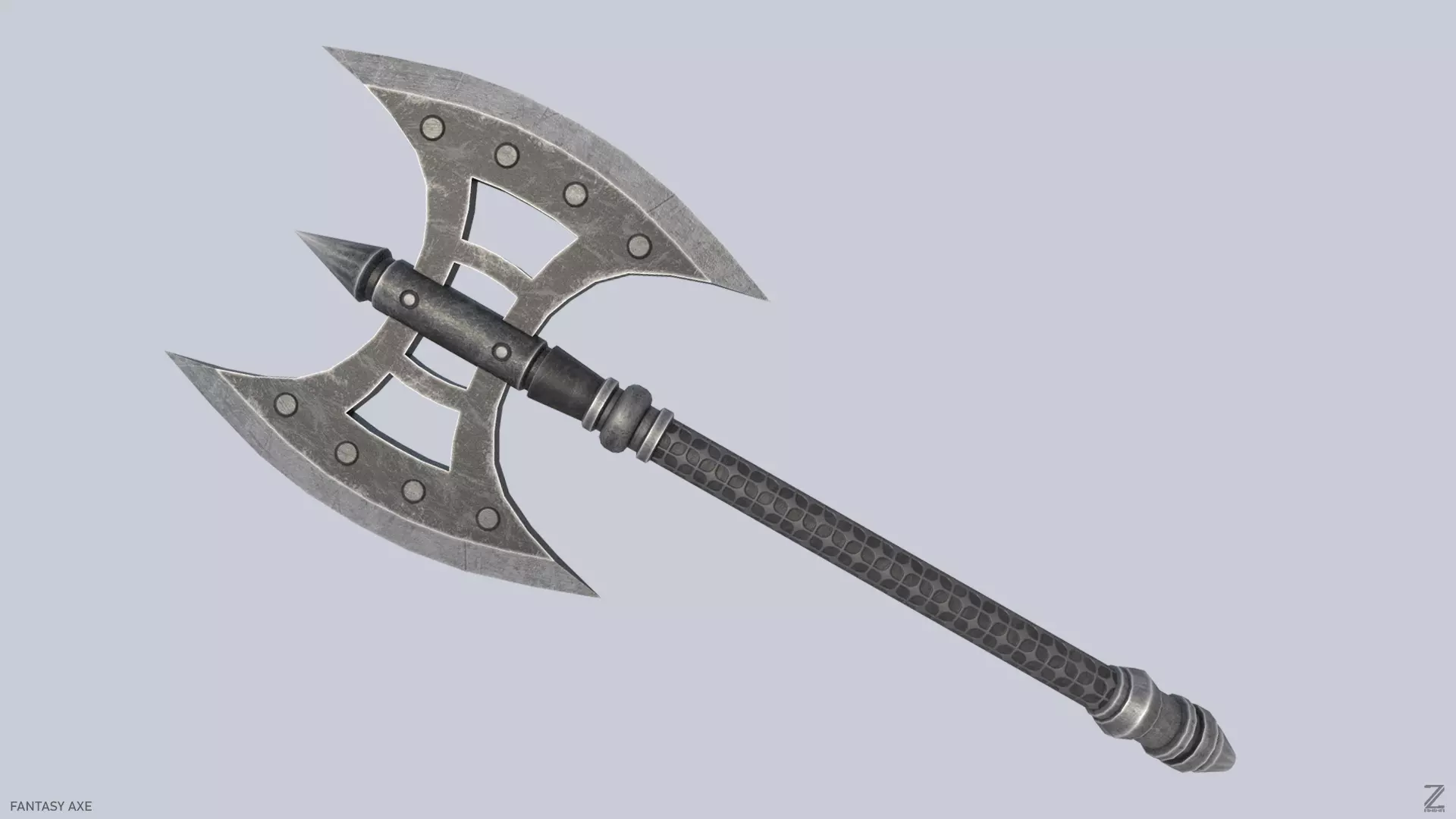 Fantasy axe Low-poly 3D model_0