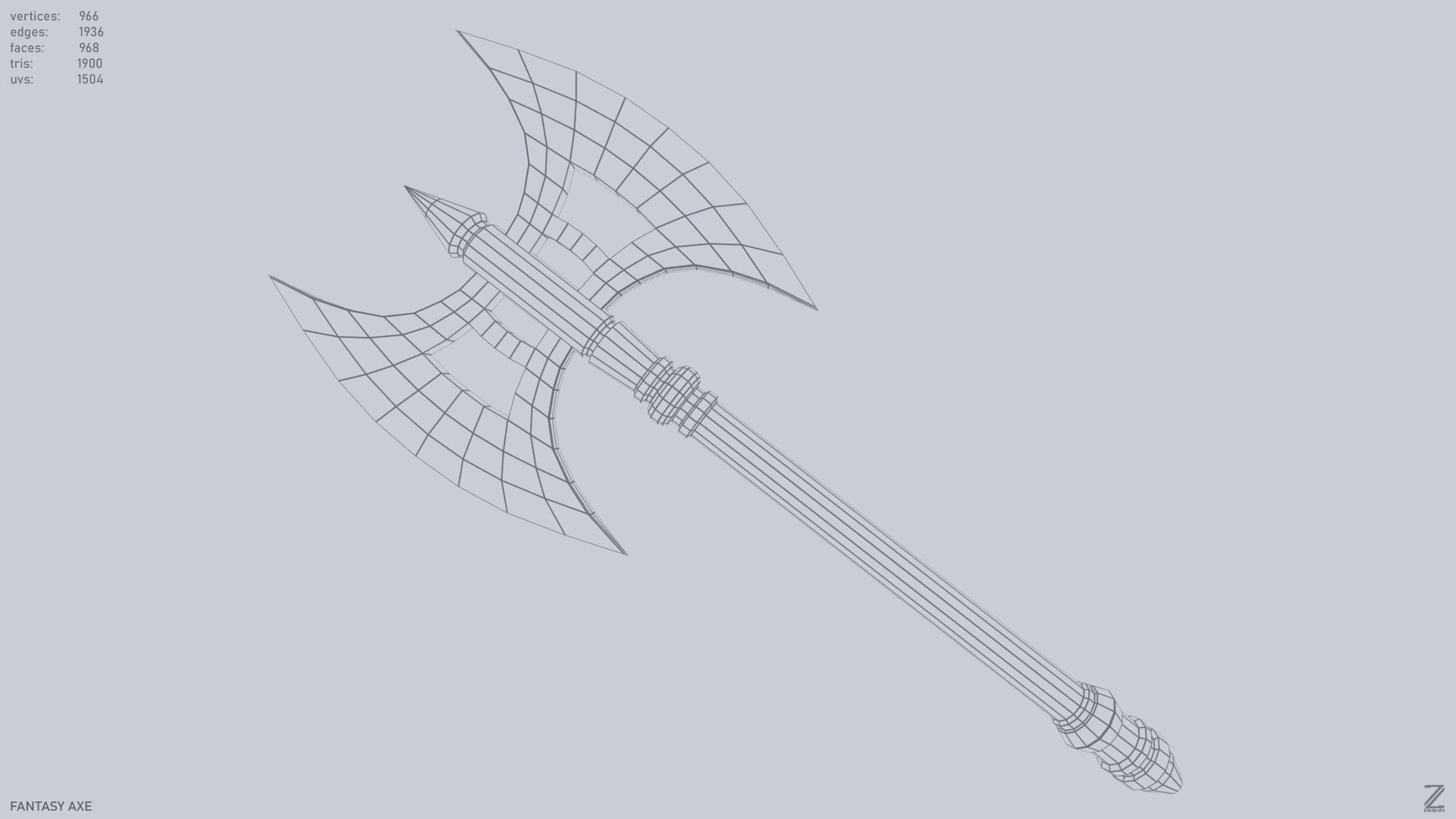 Fantasy axe Low-poly 3D model_10