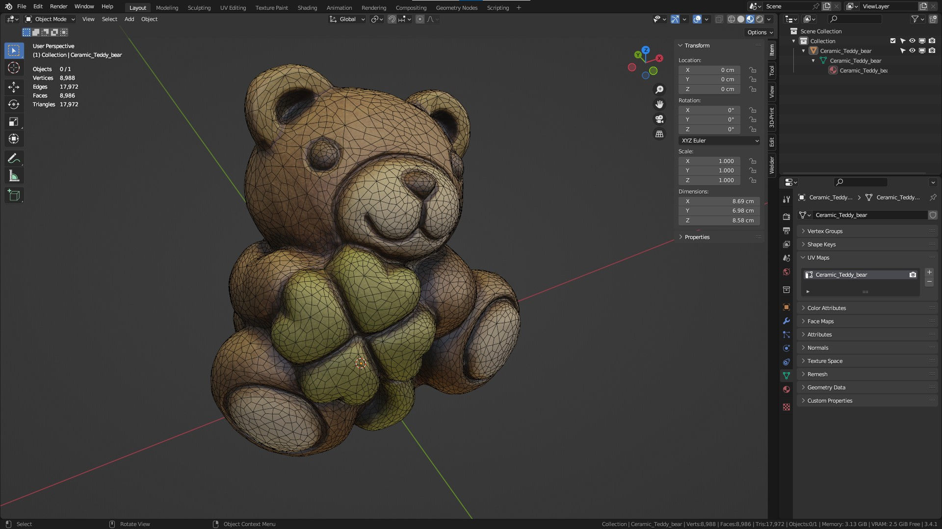 Ceramic Teddy bear quadrifoglio Low-poly 3D model_22