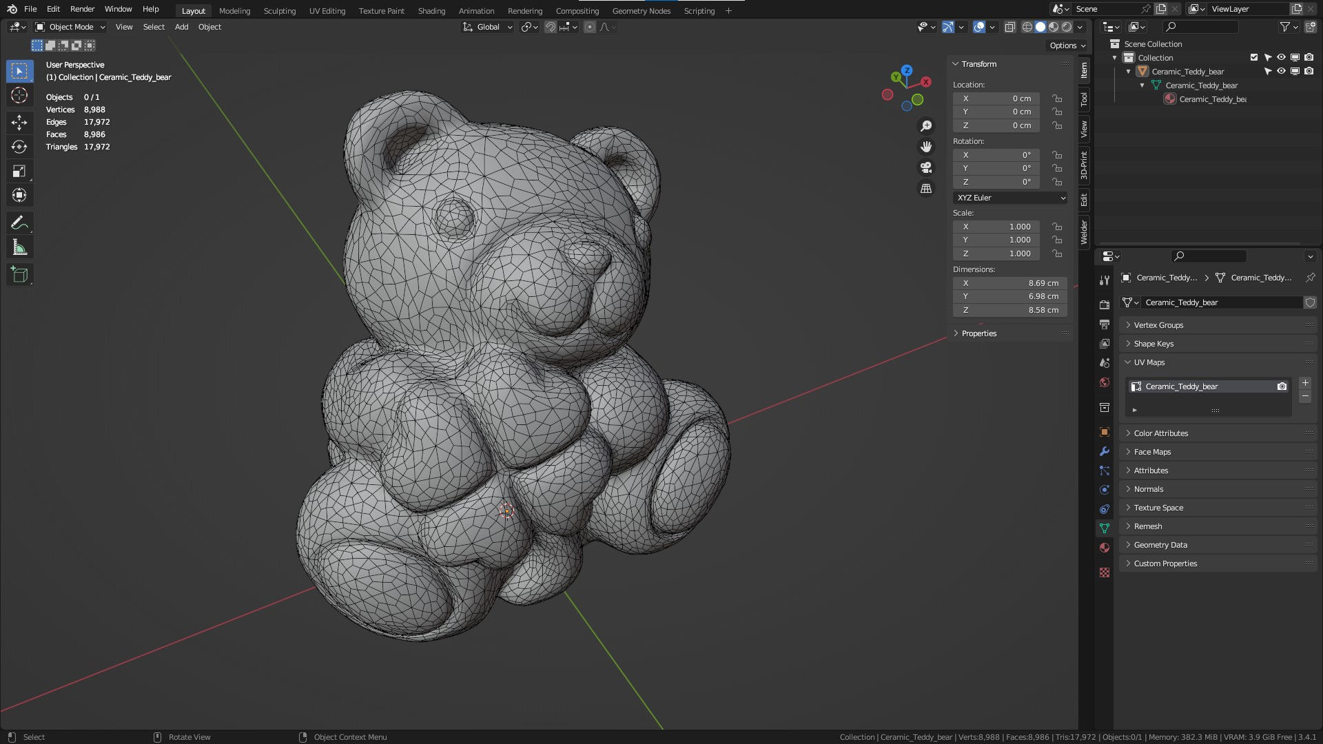 Ceramic Teddy bear quadrifoglio Low-poly 3D model_23