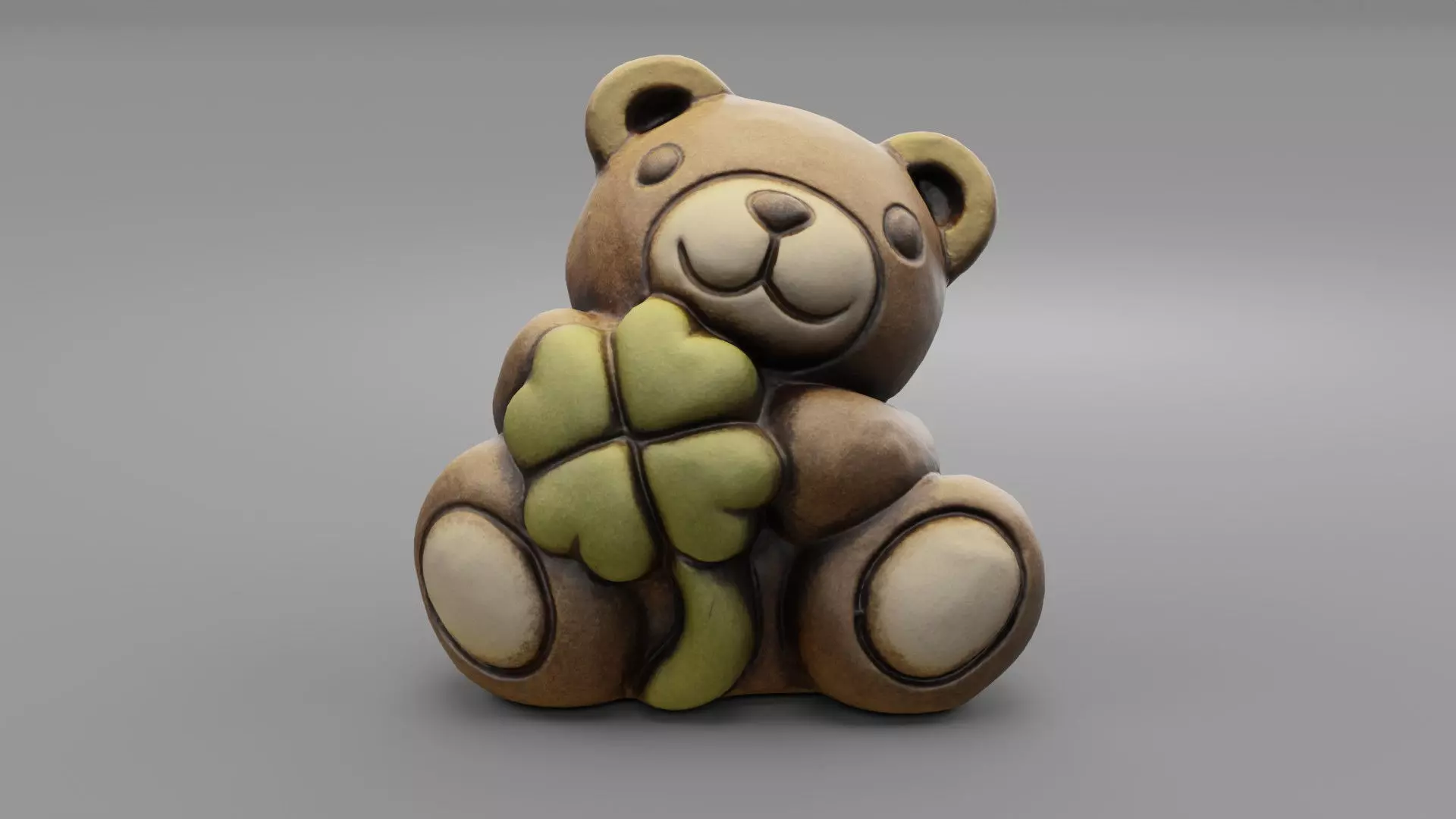 Ceramic Teddy bear quadrifoglio Low-poly 3D model_0