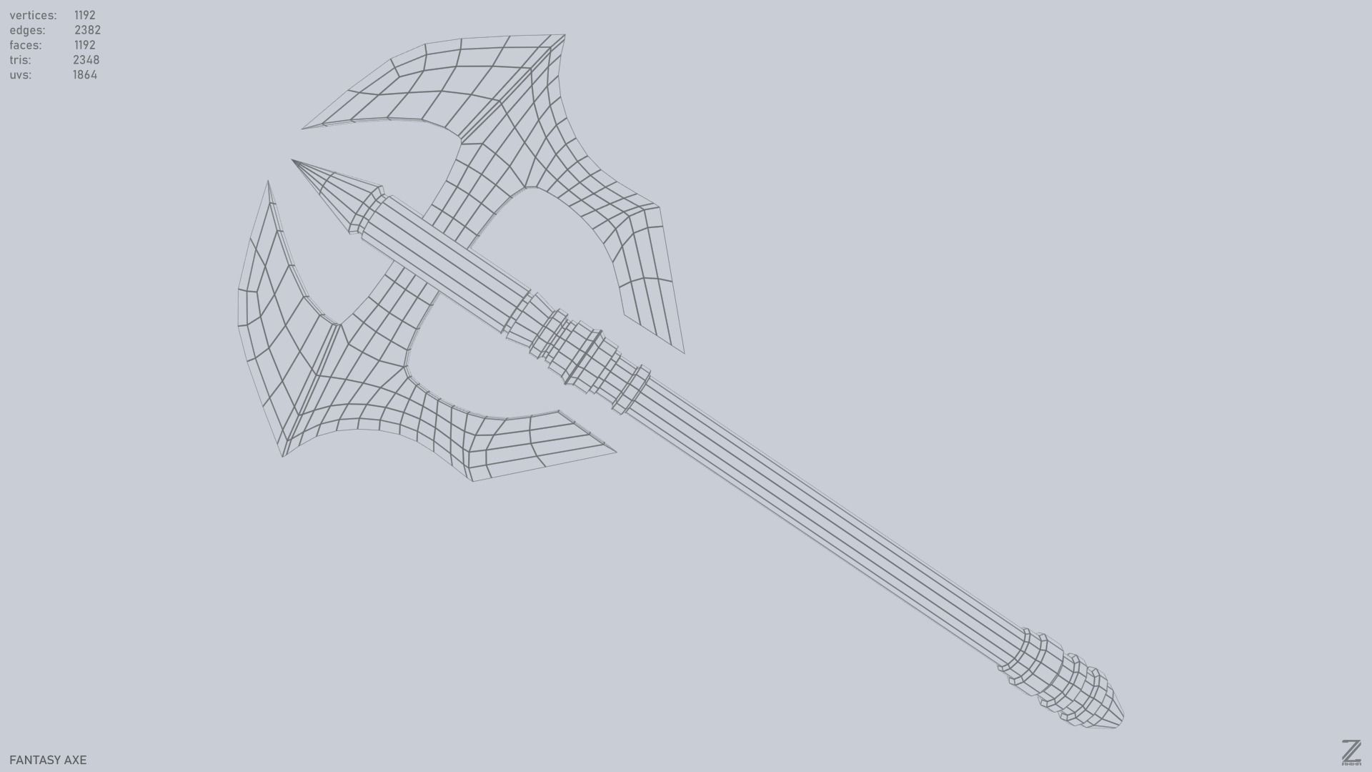 Fantasy axe Low-poly 3D model_10