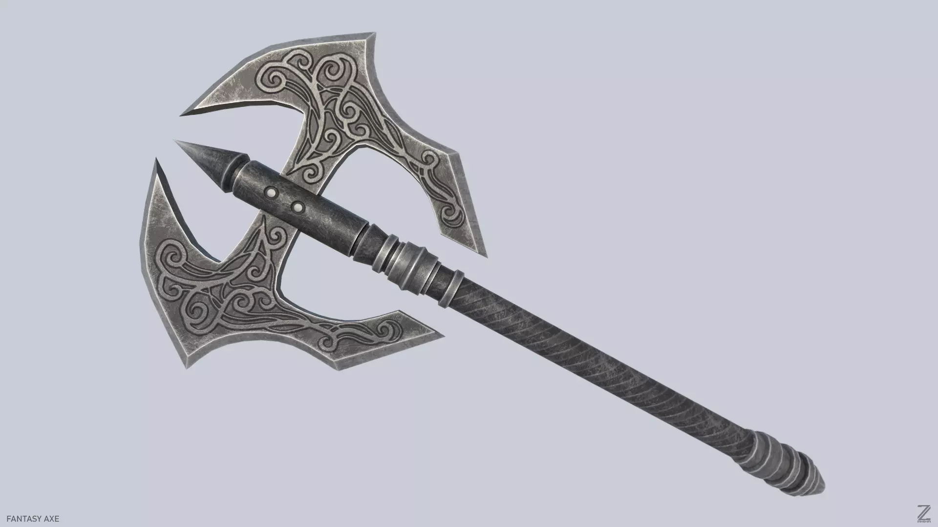 Fantasy axe Low-poly 3D model_0