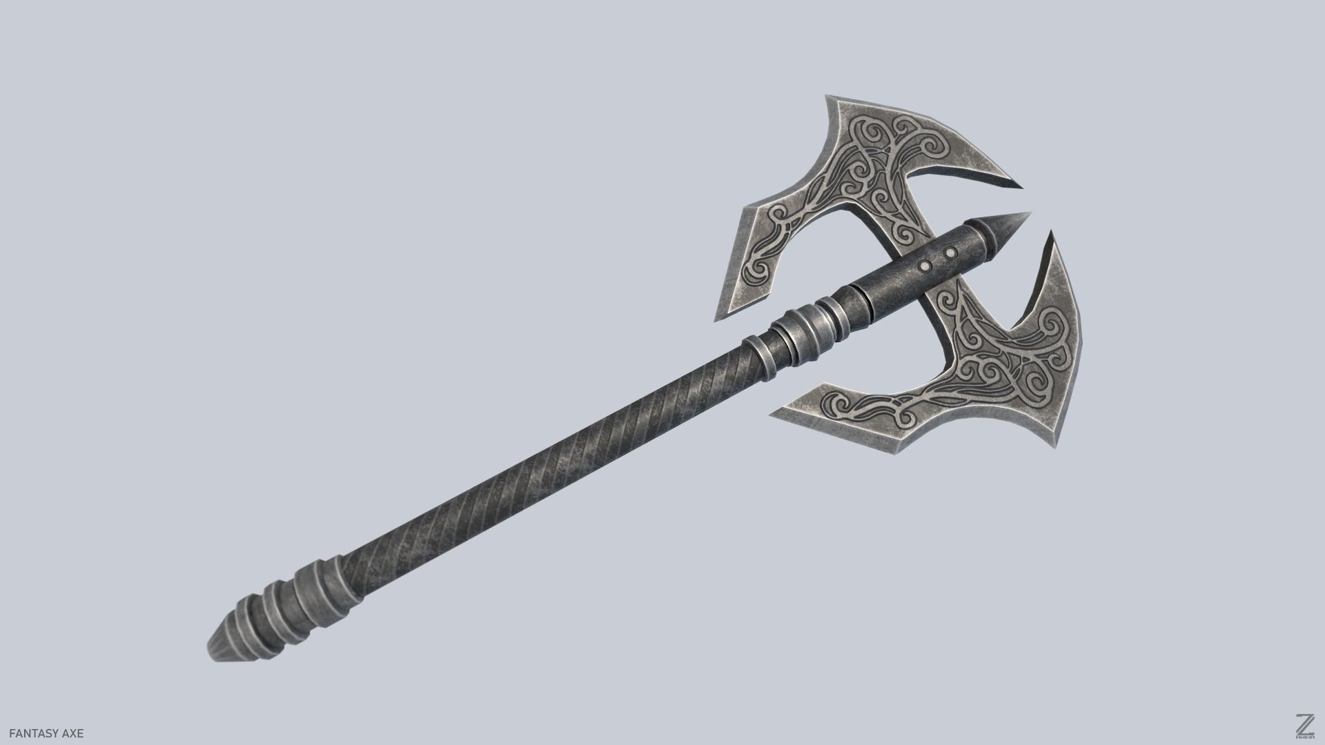 Fantasy axe Low-poly 3D model_7