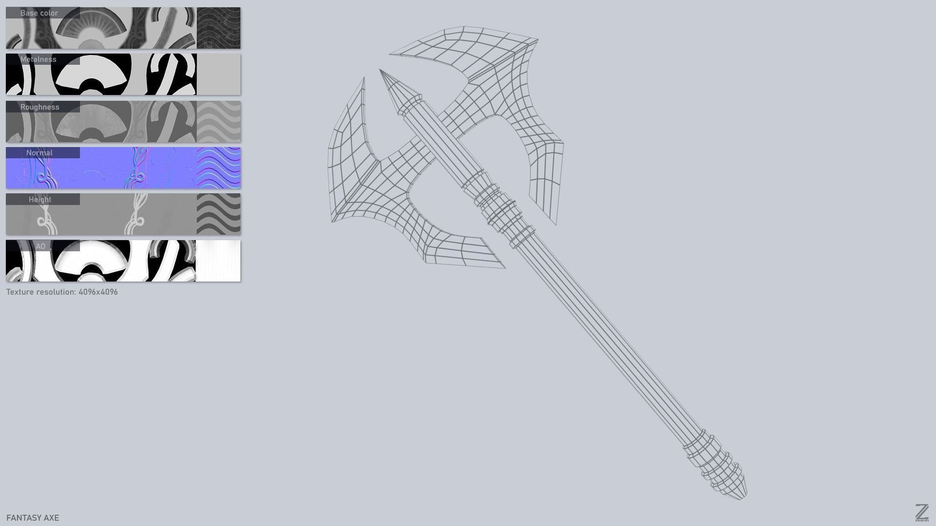 Fantasy axe Low-poly 3D model_2