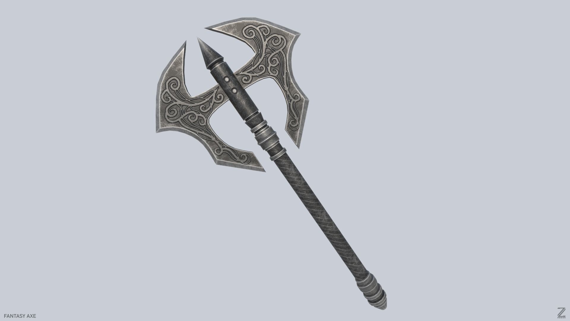 Fantasy axe Low-poly 3D model_3