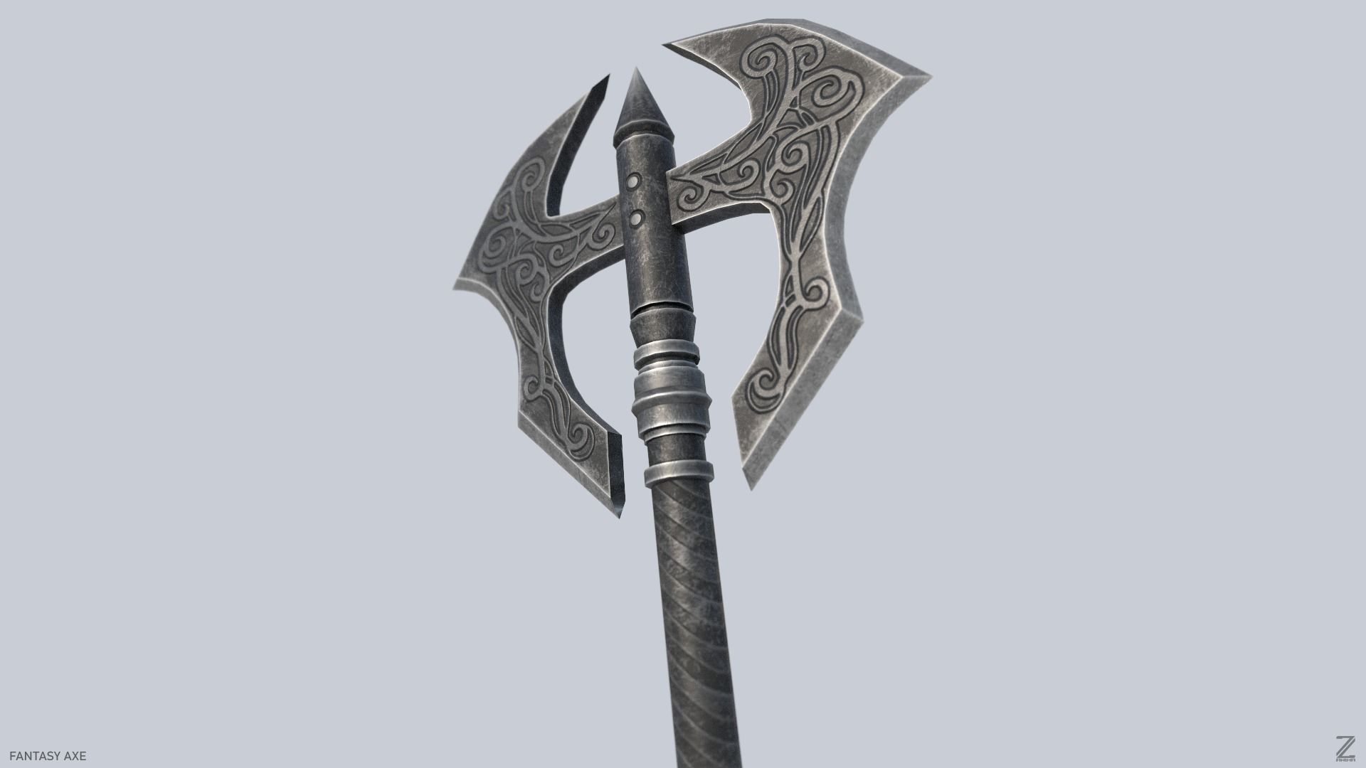 Fantasy axe Low-poly 3D model_4